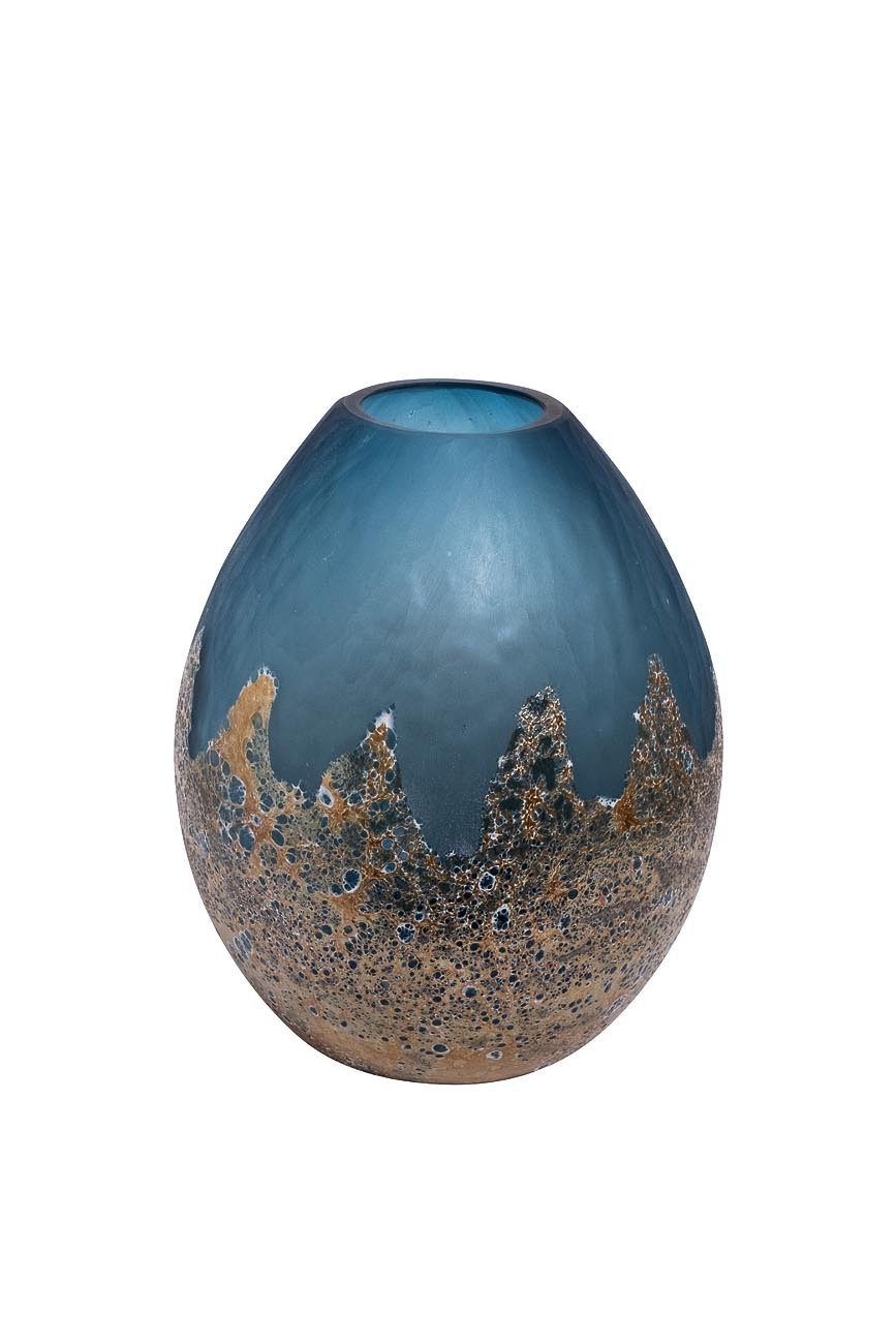 Ваза стеклянная голубая с золотом Garda Decor HJ6040-30-S81