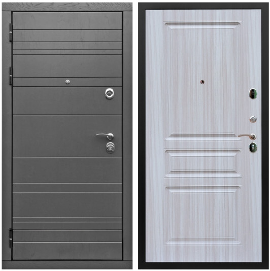 Дверь входная Graf Роял Вуд МДФ 10 мм Роял Вуд графит / МДФ 16 мм ФЛ-243 Сандал белый