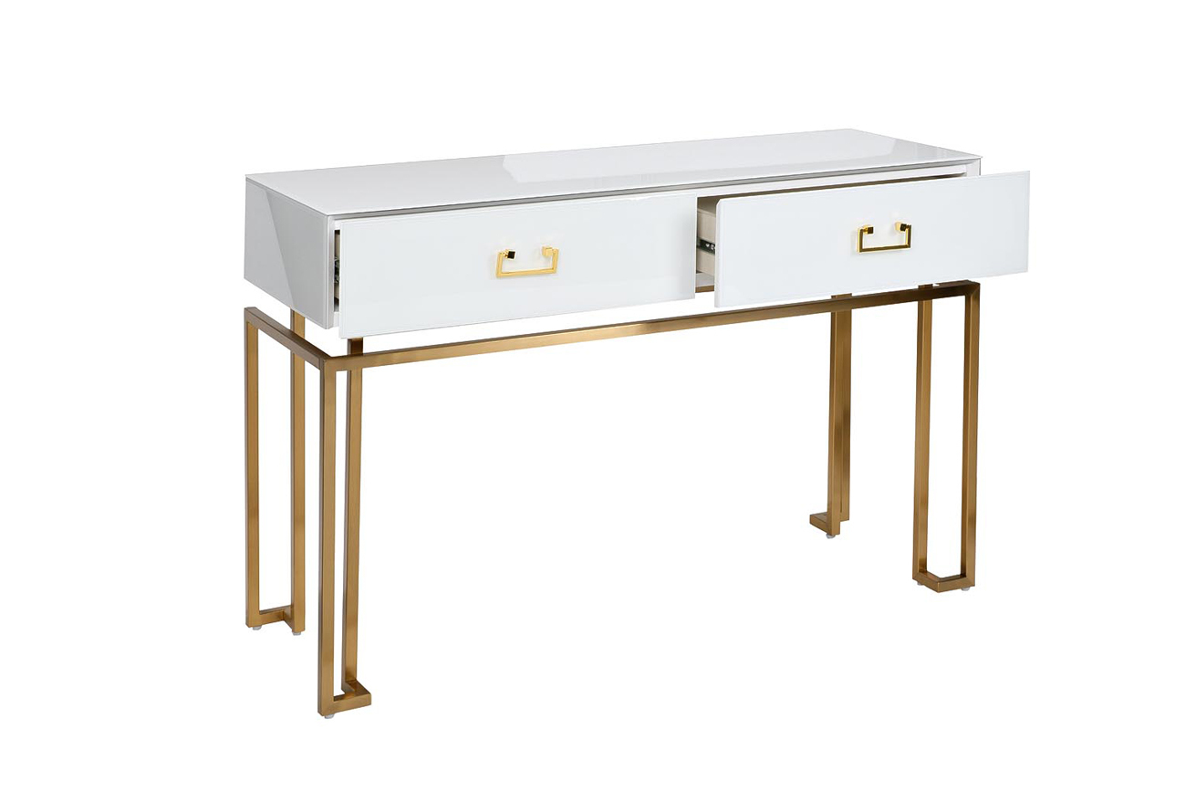 Консоль с ящиками белое стекло/матовое золото Garda Decor KFG070