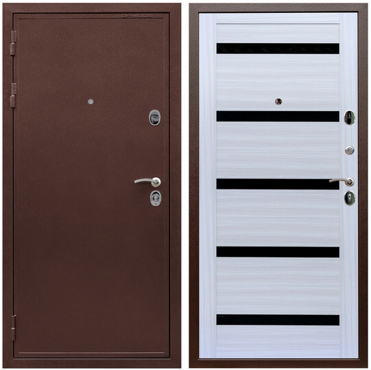 Дверь входная Graf Престиж Антик медь / МДФ 16 мм СБ-14 Сандал белый стекло черное