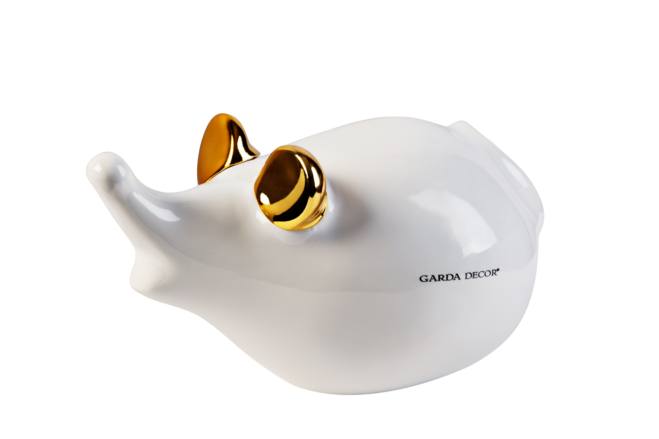 Статуэтка "Мышь" белая с золотом Garda Decor TB1928