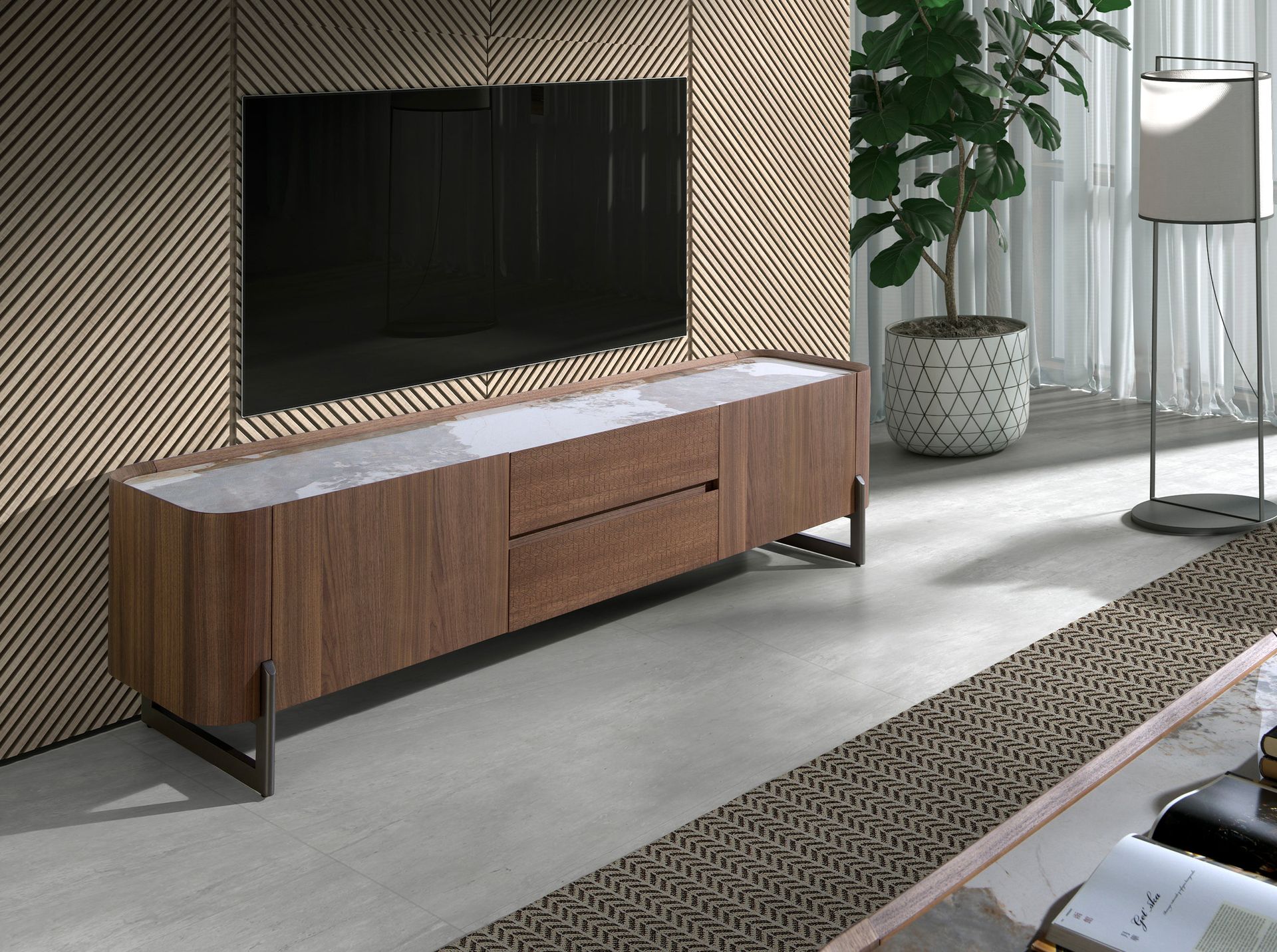 Тумба под ТВ 3250/437-F из ореха со столешницей из керамики Angel Cerda