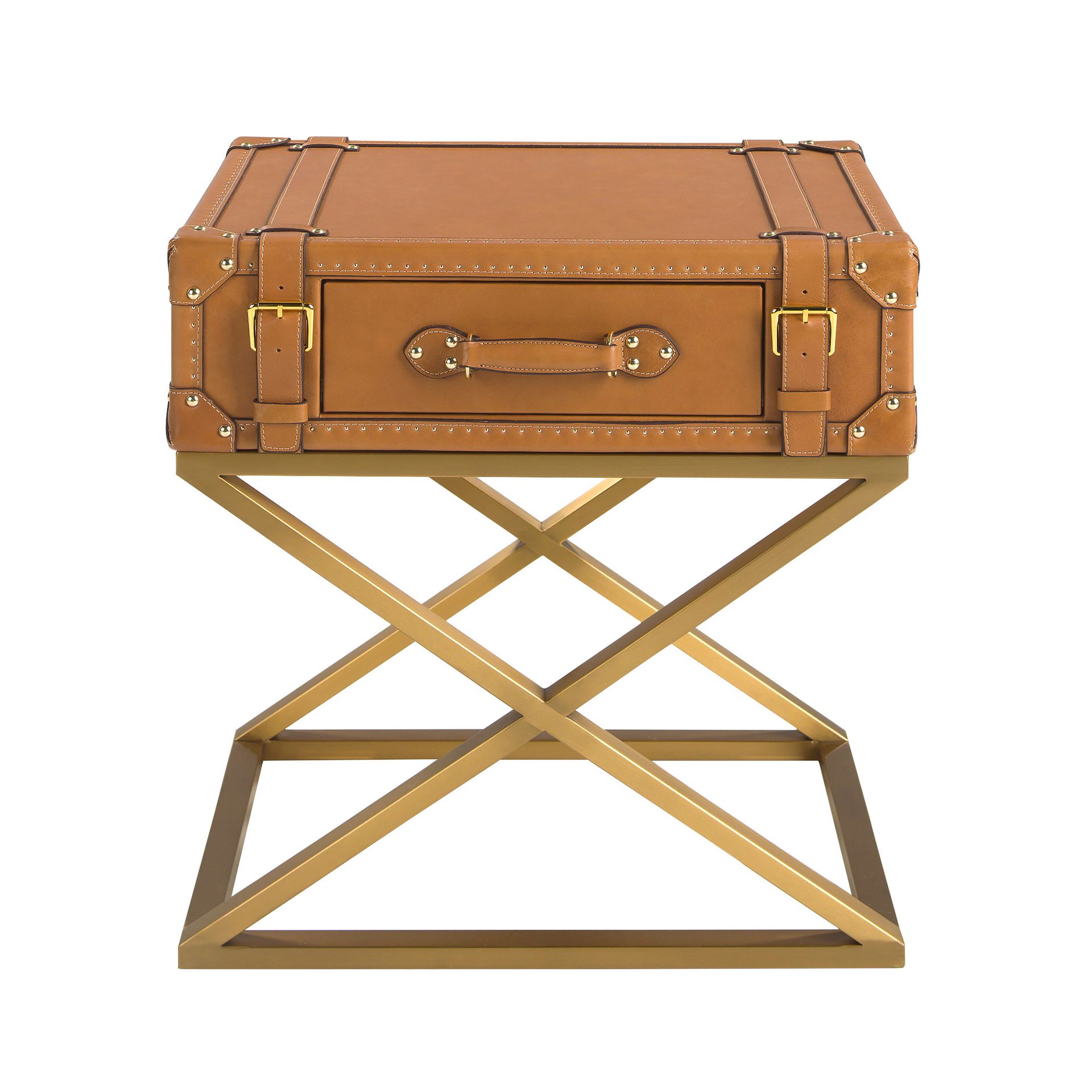 Прямоугольный угловой столик из кожи и золотистой стали 2148 Angel Cerda