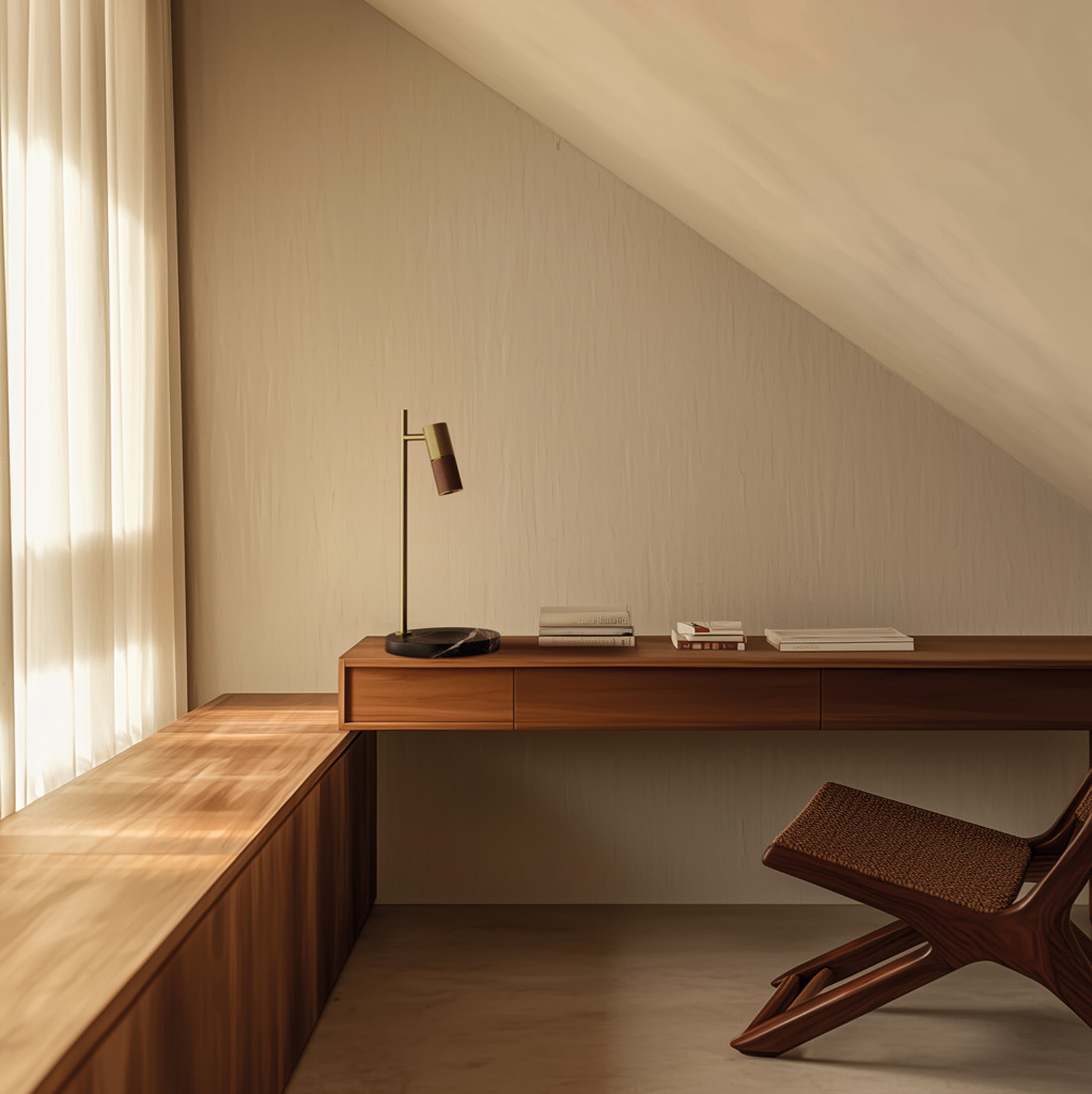 Настольная лампа Tura C коричневая кожа/золотой металл Aromas del Campo