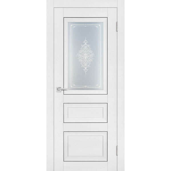 Межкомнатная дверь Graf PST-29 Сатинат закаленное Кристалайз белый ясень (2000 х 700)