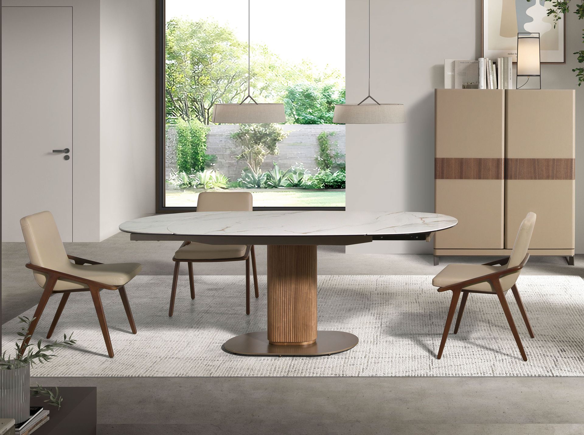 Раздвижной обеденный стол 1165 из ореха и белой керамики Angel Cerda