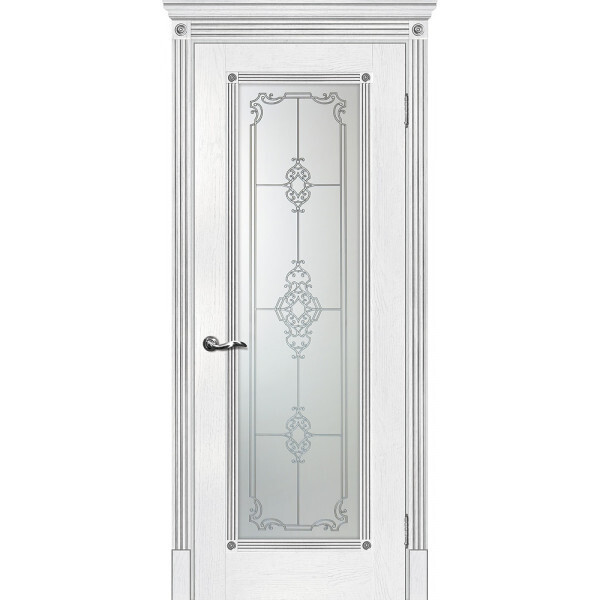 Межкомнатная дверь Graf Флоренция-1 Сатинат, контурный полимер серебро пломбир, патина серебро (2000 х 700)