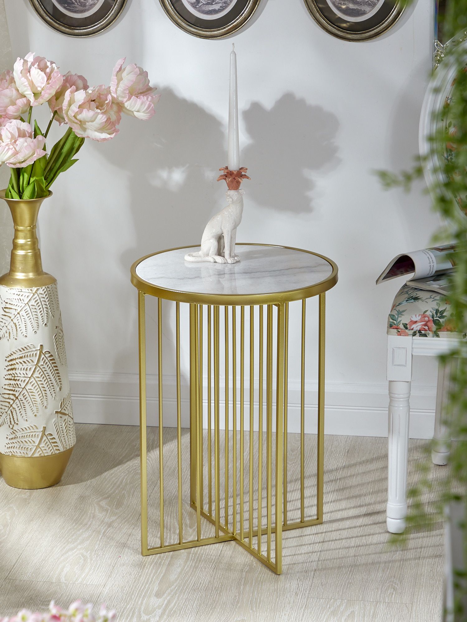 Столик интерьерный с белым мрамором Glasar 54-001