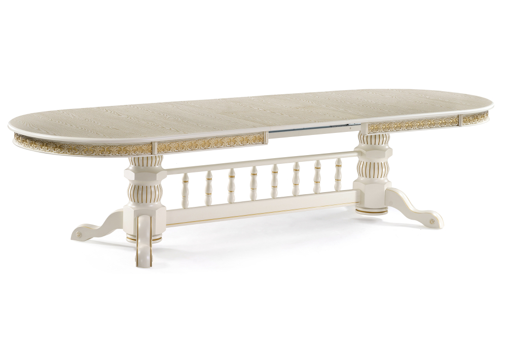 Стол деревянный Woodville Кассиль 260(330)х110х77 слоновая кость с золотой патиной 450830