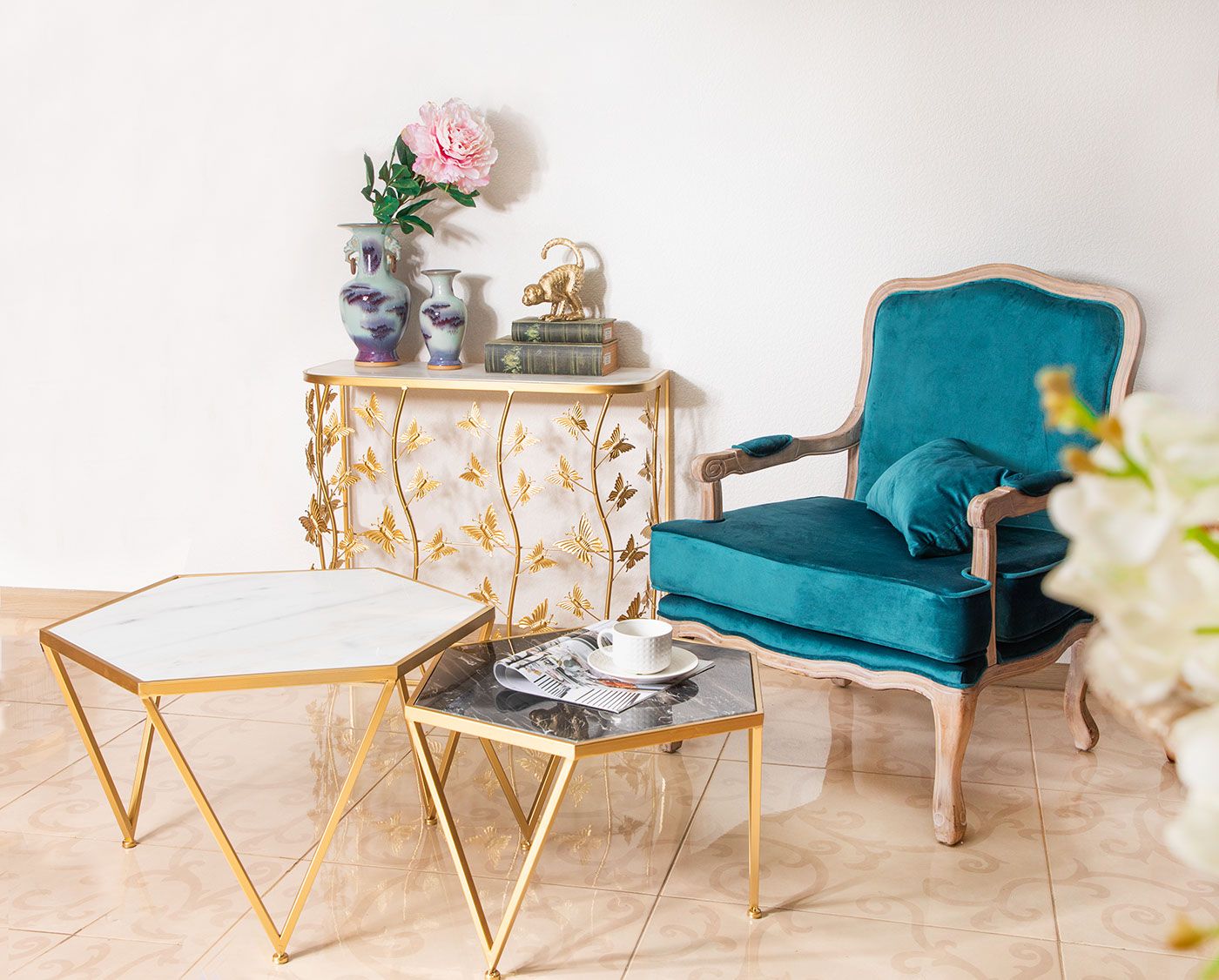 Консоль с белым мрамором Glasar 54-109