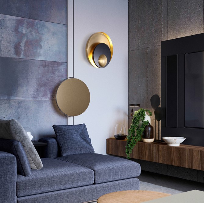 Бра Джаггер Black Wall Lamp Round Gold By Imperiumloft