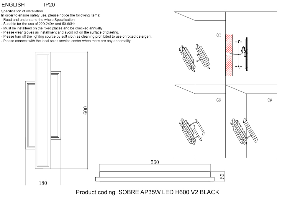 Бра Crystal Lux SOBRE AP35W LED H600 V2 BLACK