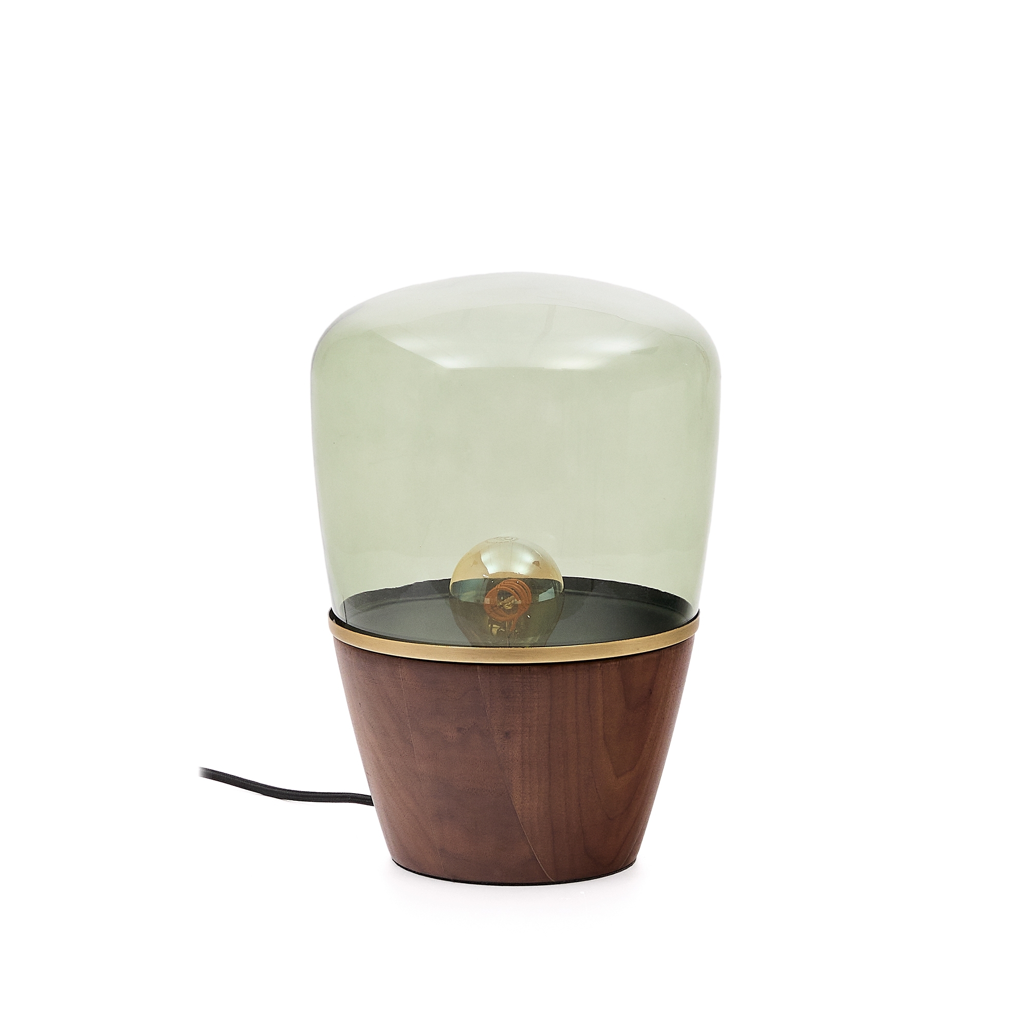 Настольная лампа Silex из орехового шпона и зеленого стекла La Forma (ex Julia Grup)