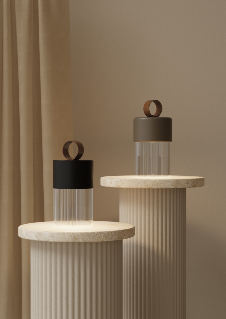 Переносная настольная лампа Bora M с крышкой из черного металла Aromas del Campo