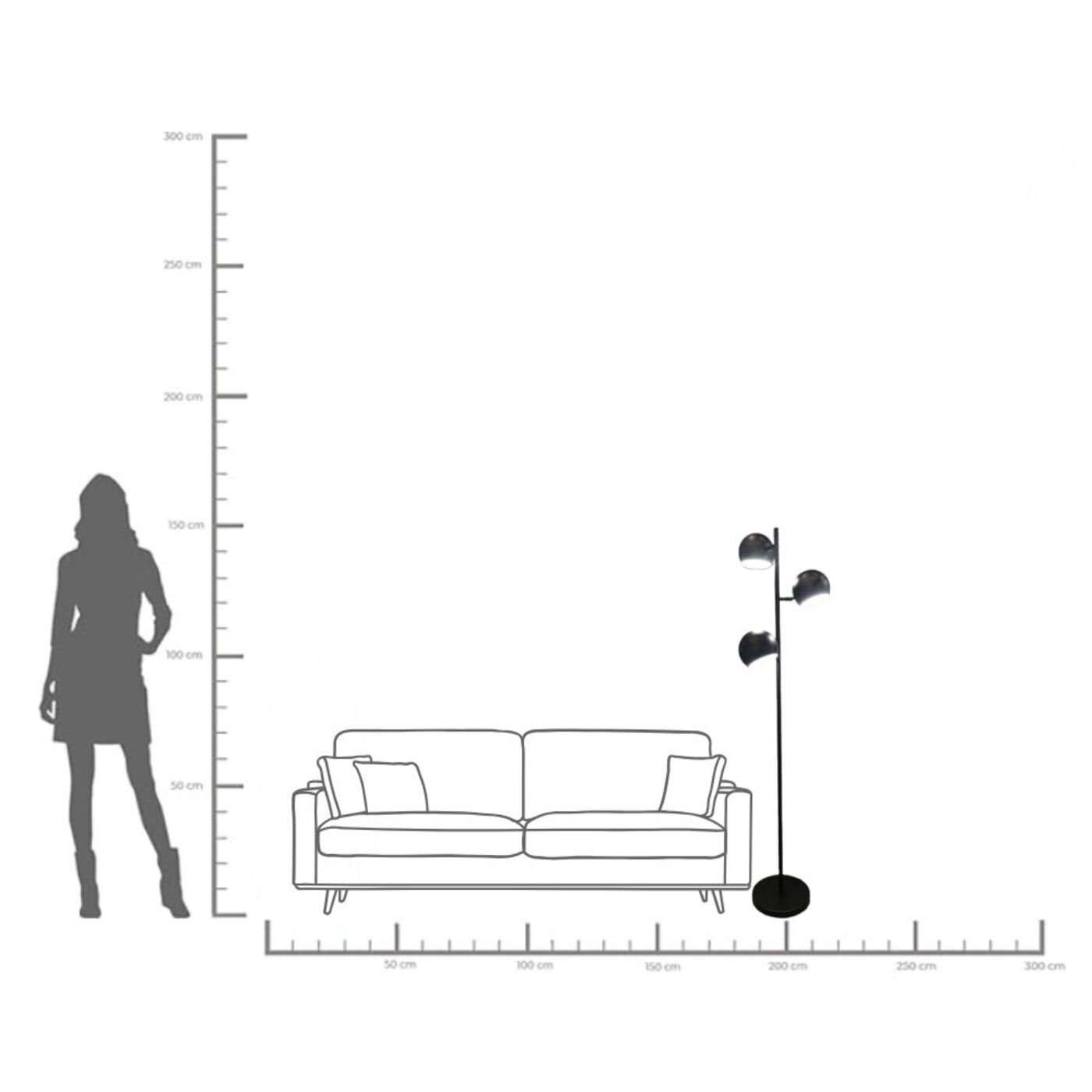 Светильник напольный Calotta Black 3-lite 151cm KARE 57463