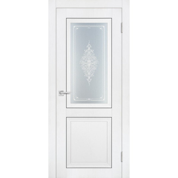 Межкомнатная дверь Graf PST-27 Сатинат закаленное Кристалайз белый бархат (2000 х 900)