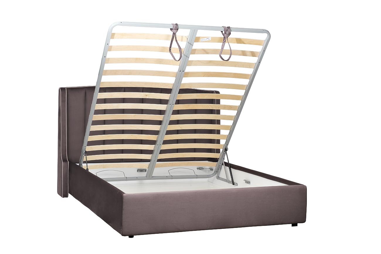 Кровать Odry с подъемным механизмом и бельевым ящиком лилово-серая Garda Decor ODRY1К-160M-Vel19+Vel09