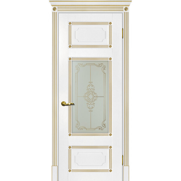 Межкомнатная дверь Graf Флоренция-3 Сатинат, контурный полимер золото белый, патина золото (2000 х 600)