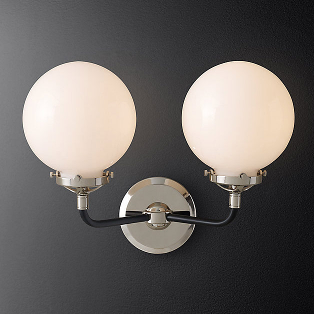 Бра Restoration Hardware Bistro Globe Milk Glass Double Sconce Polished Nickel