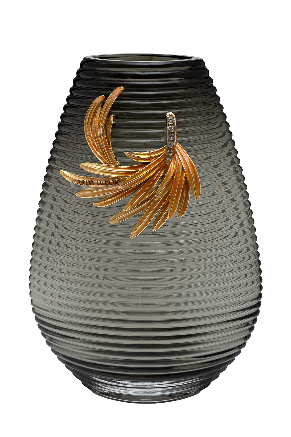 Ваза стеклянная серая с золотой веточкой Garda Decor 55RV6590S