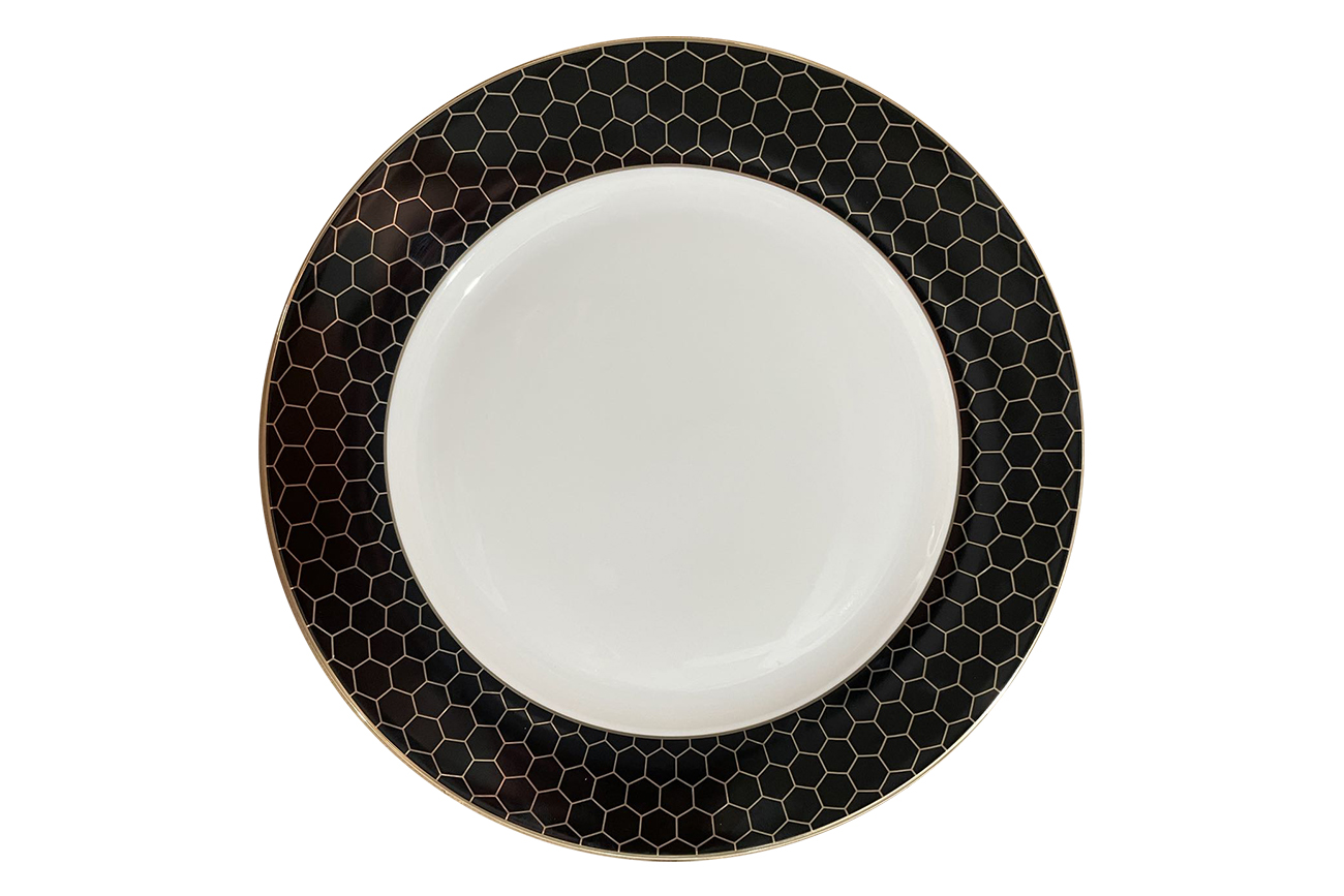 Тарелка обеденная Honeycomb черно-золотая деколь 26 см Garda Decor 26FC-TAR-HONEYCOMB-26