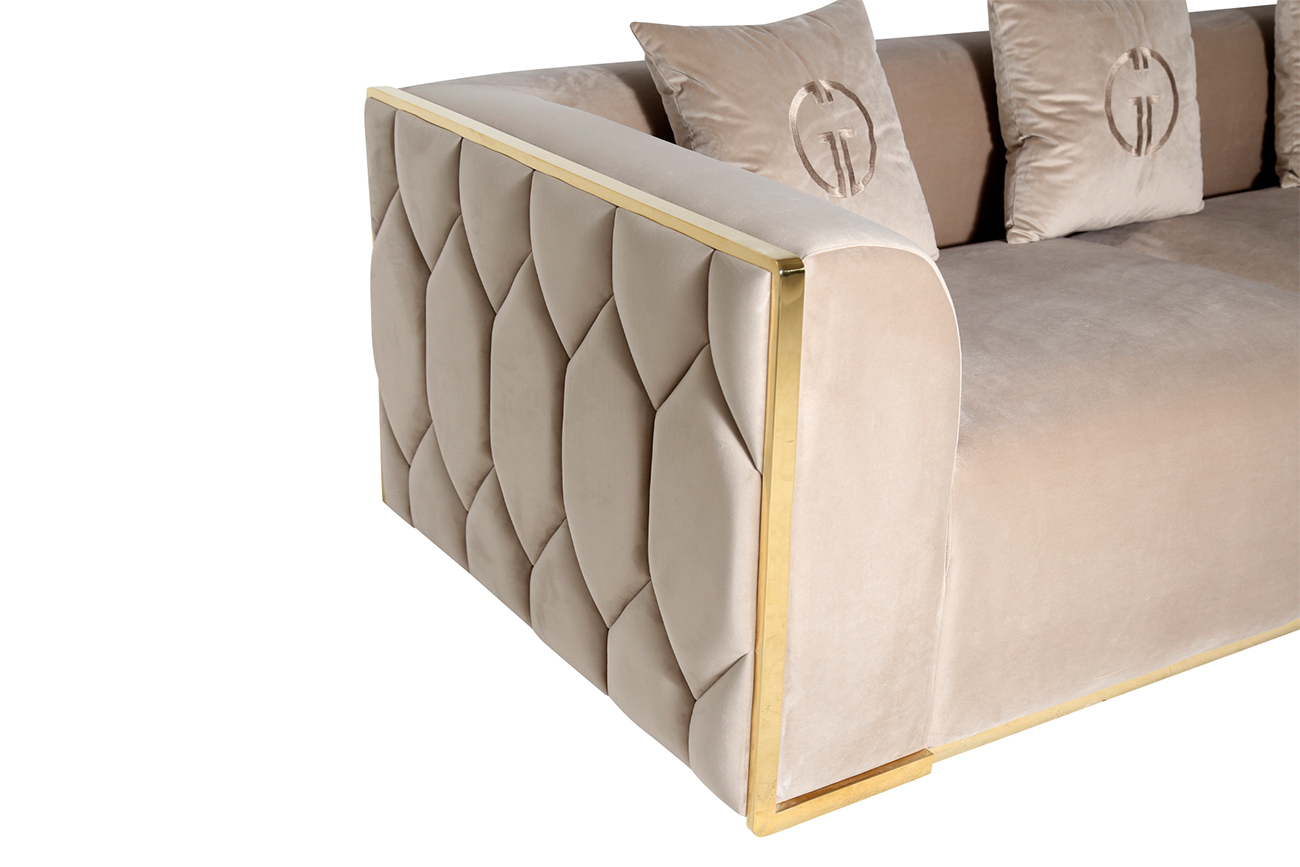 Диван Bern трехместный велюровый бежевый Garda Decor 102AN-DIV-9173-BEG