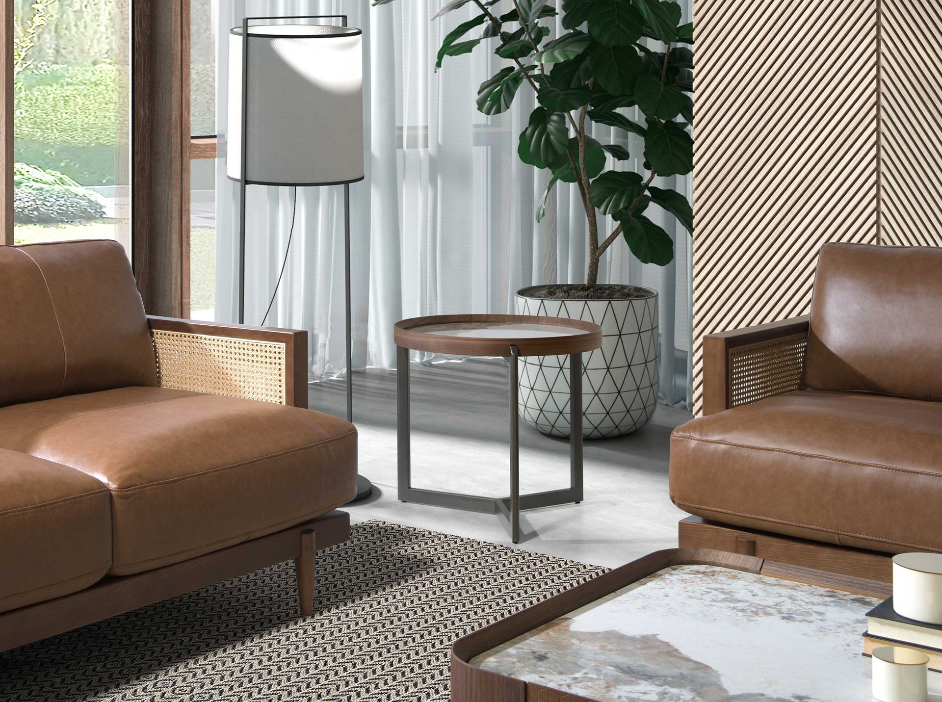 Круглый журнальный столик 2130/437-B из ореха и керамики Angel Cerda