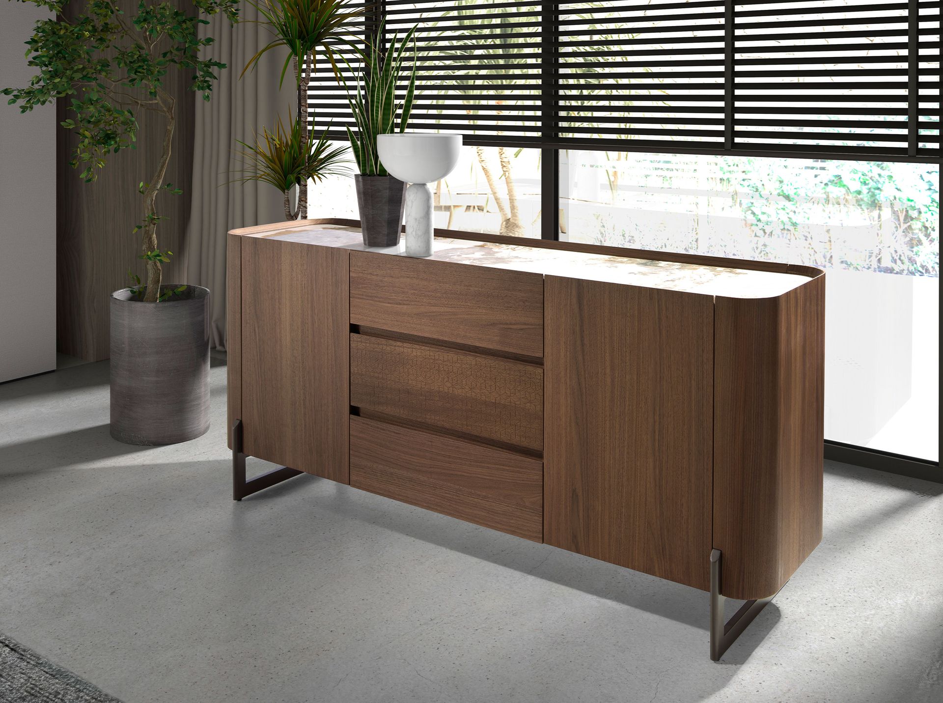 Сервант 3252/437-M ореховый со столешницей из керамики Angel Cerda