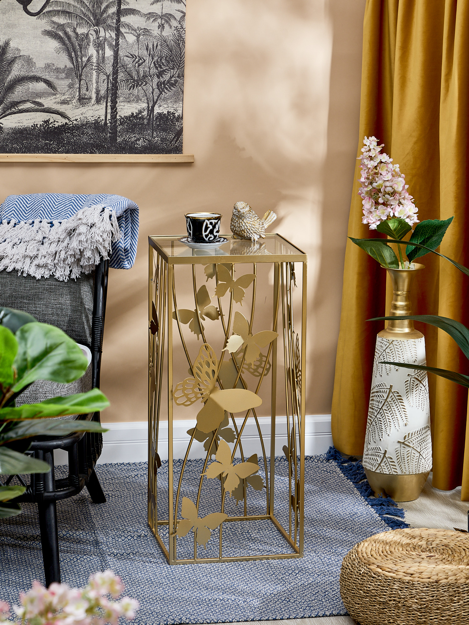 Столик со стеклянной столешницей и бабочками Glasar 57-251/1