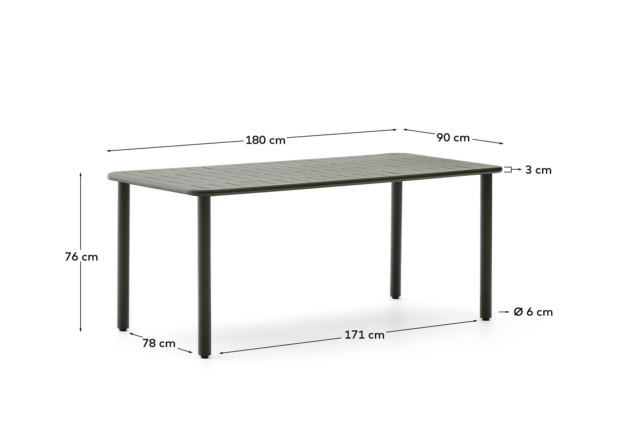 Уличный стол Brai из оцинкованной стали зелёного цвета 180 x 90 см La Forma (ex Julia Grup)
