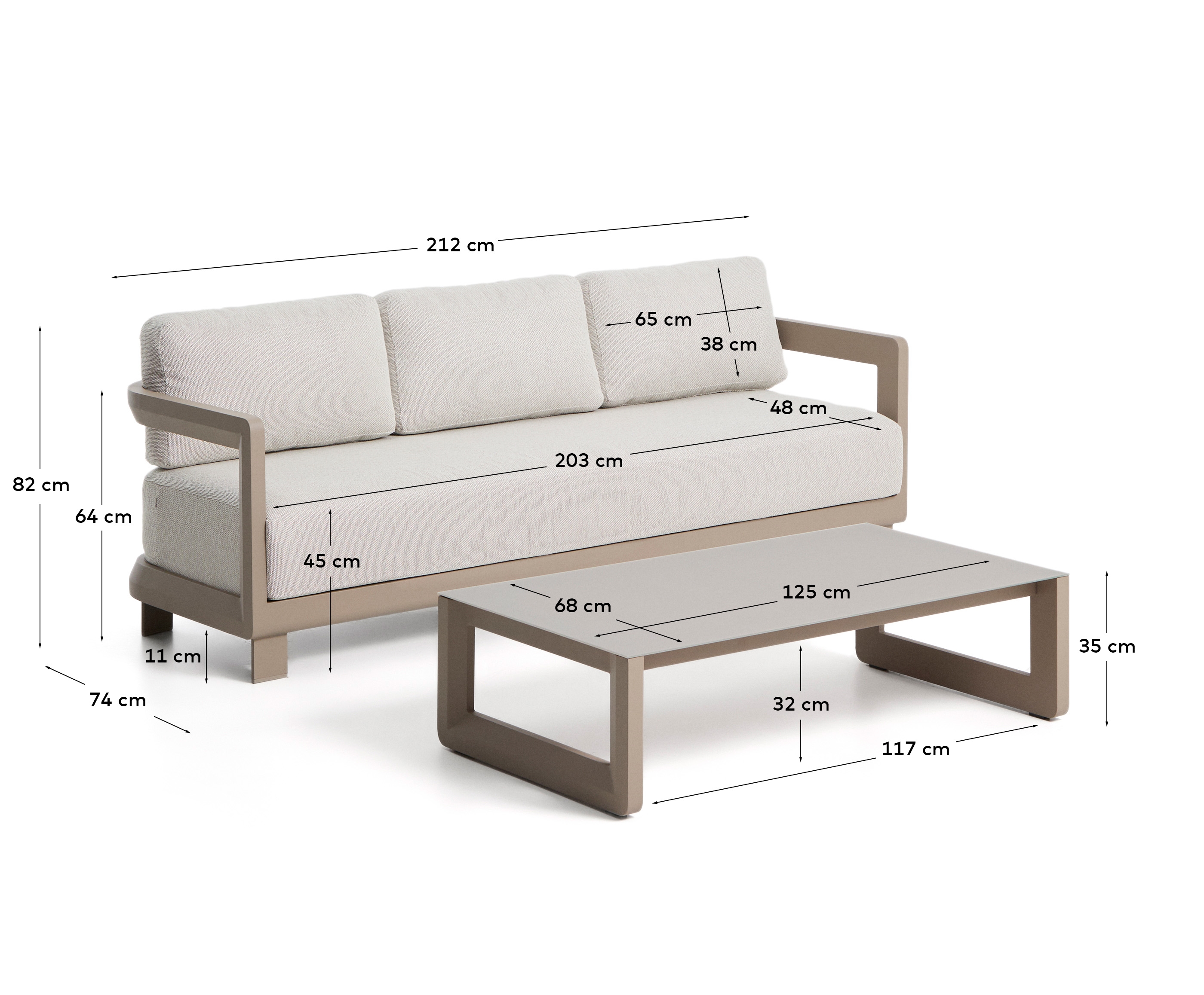 Комплект садовой мебели Nerano из алюминия цвета таупе La Forma 482622