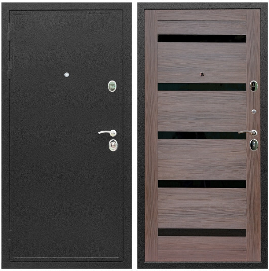 Дверь входная Graf Престиж Черный шелк / МДФ 16 мм СБ-14 Эковенге стекло черное