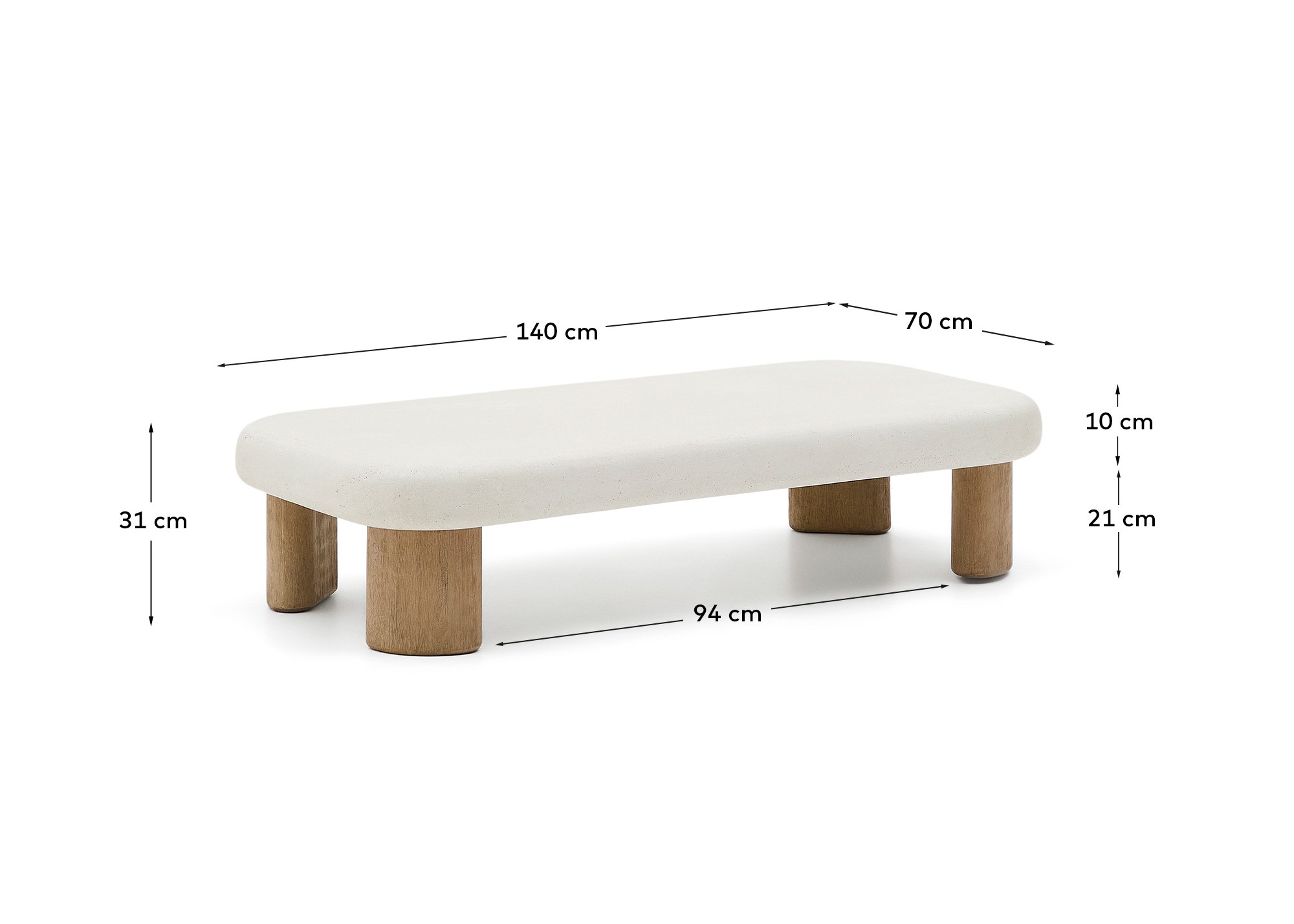 Журнальный столик Labra из цемента и акации 140 x 70 см La Forma (ex Julia Grup)