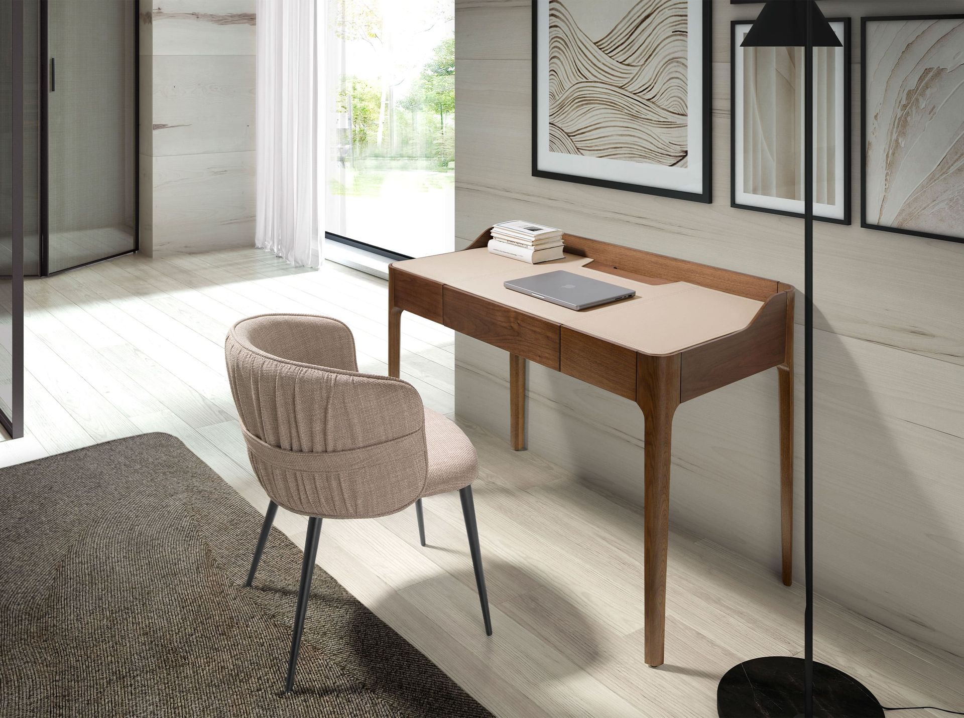 Письменный стол 7147/DE20041 ореховый с верхом из экокожи Angel Cerda