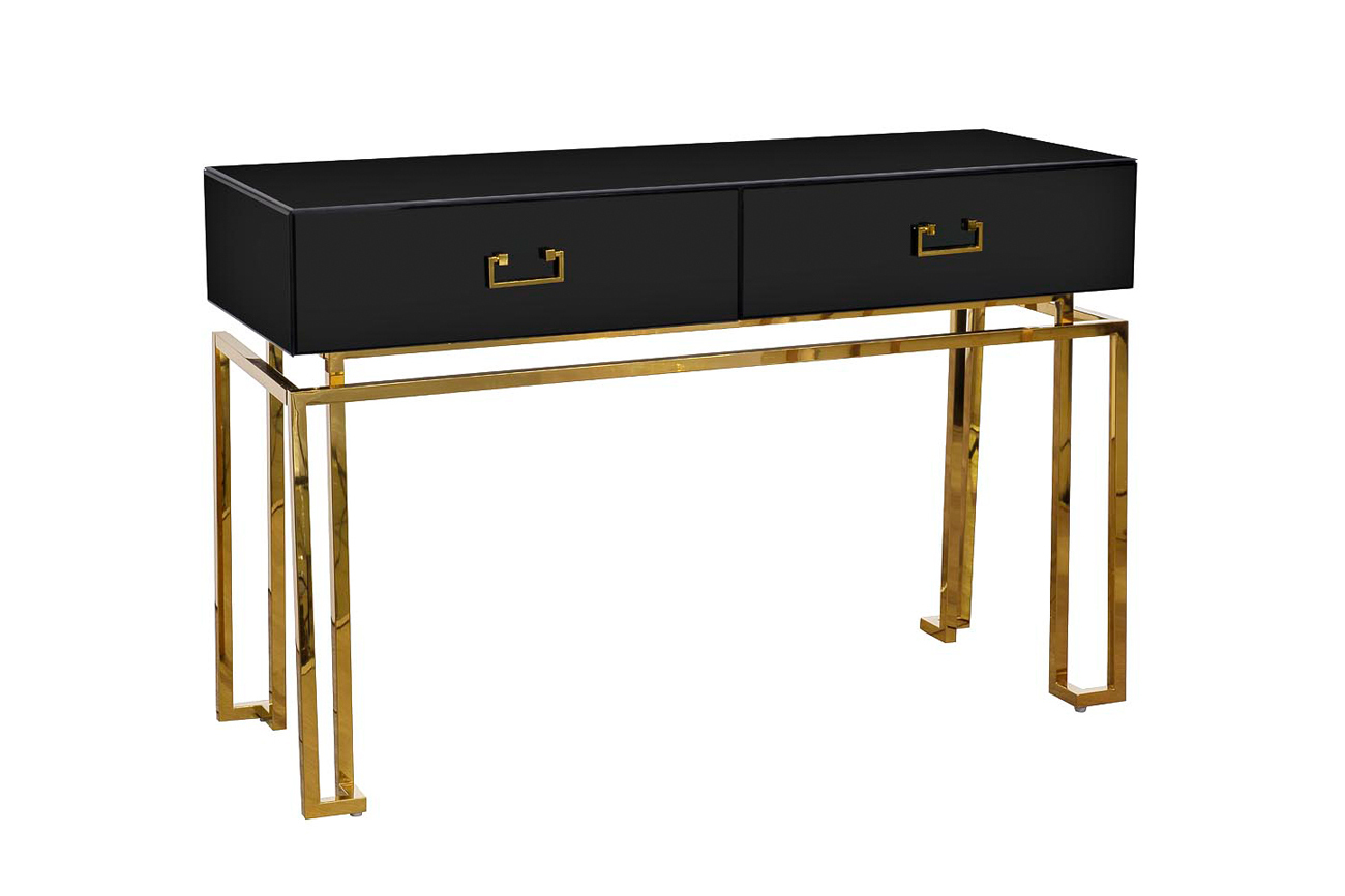 Консоль с ящиками черное стекло/золото Garda Decor KFG058