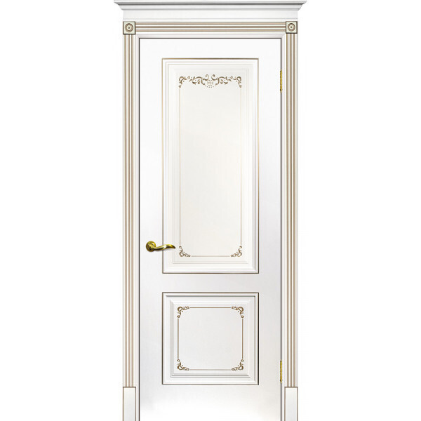 Межкомнатная дверь Graf Смальта 14 Белый ral 9003 патина шампань (2000 х 900)
