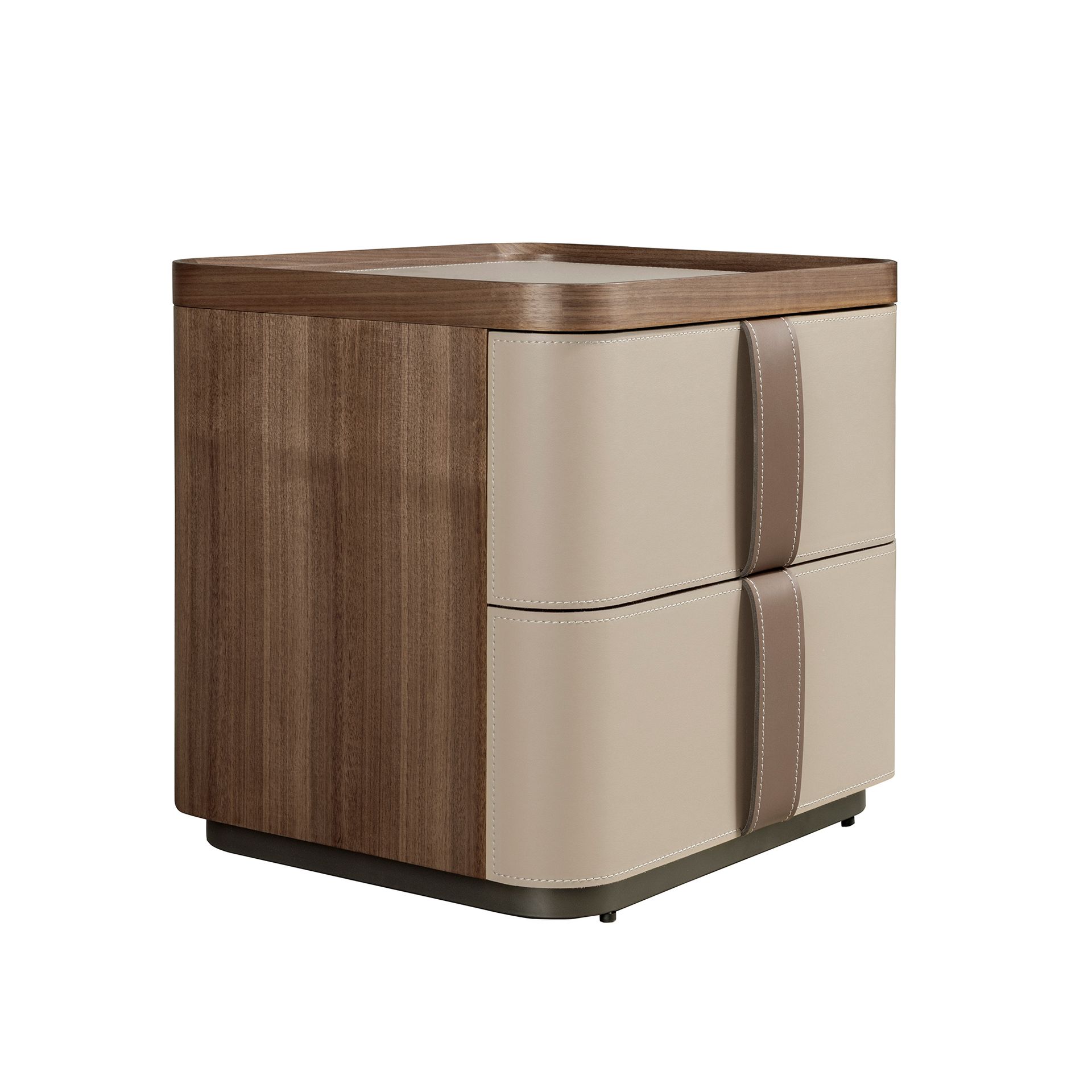 Прикроватная тумбочка 7204 из кожи, ореха и полированной стали Angel Cerda