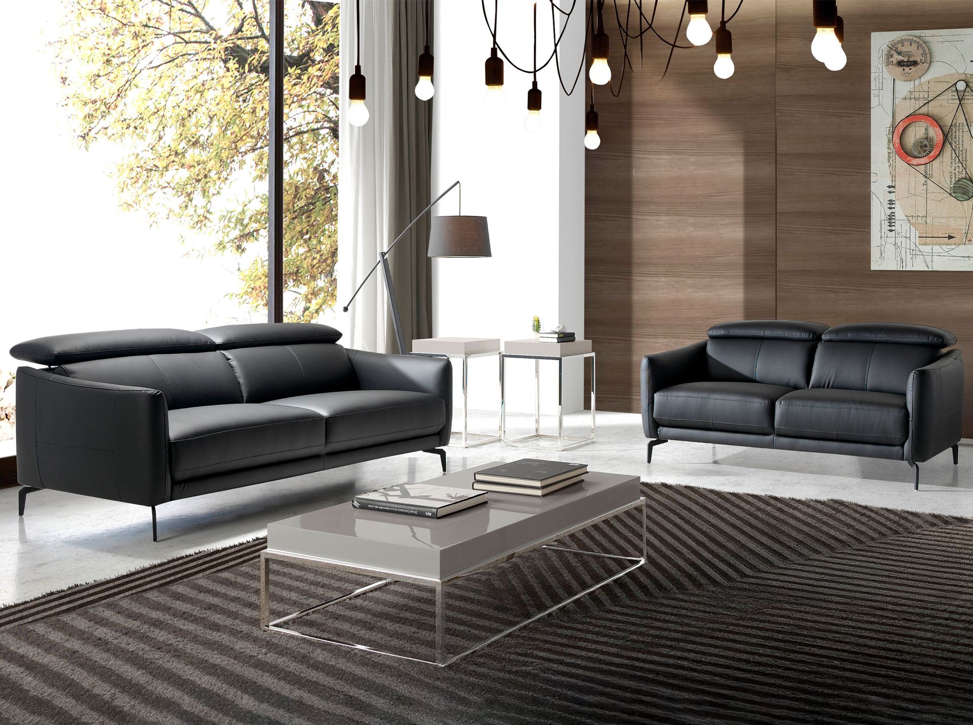 Диван 2-х местный 6058/5359-2P черный кожаный Angel Cerda