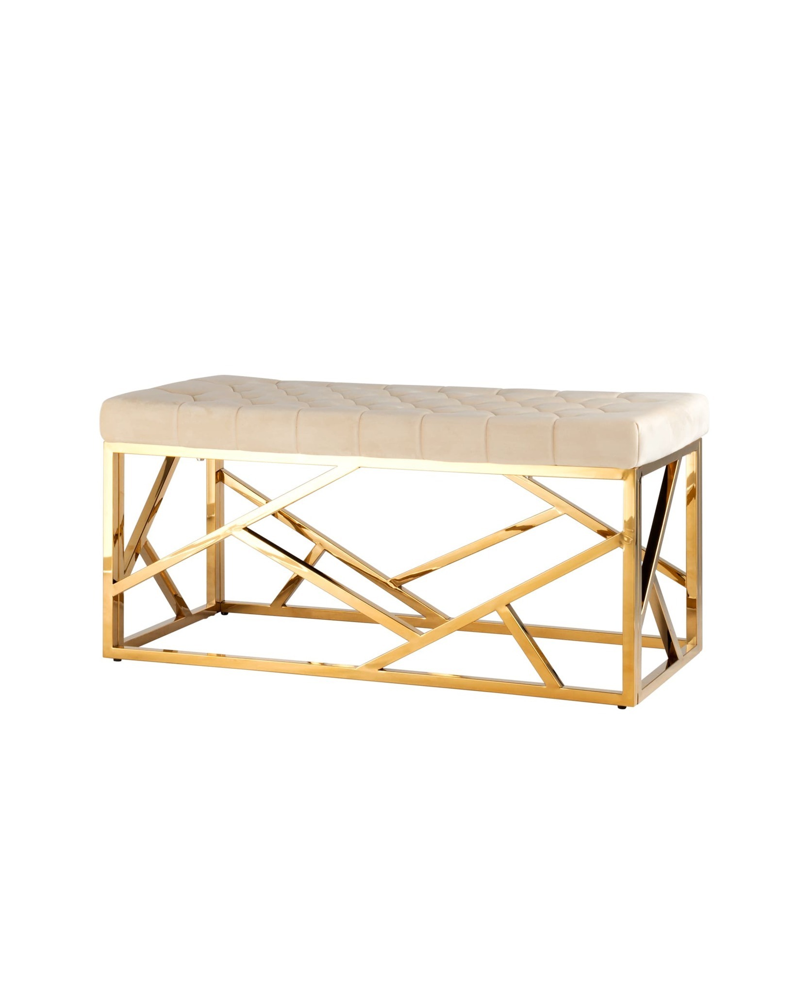 Банкетка-скамейка АРТ ДЕКО велюр бежевый сталь золото Stool Group