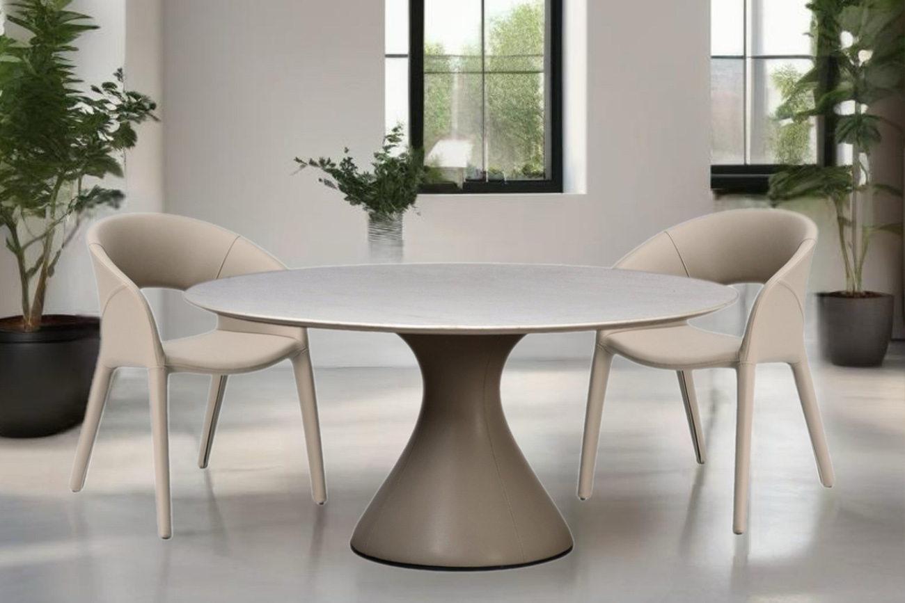 Стол обеденный круглый мраморный/основание бежевое Garda Decor 160KD-60090