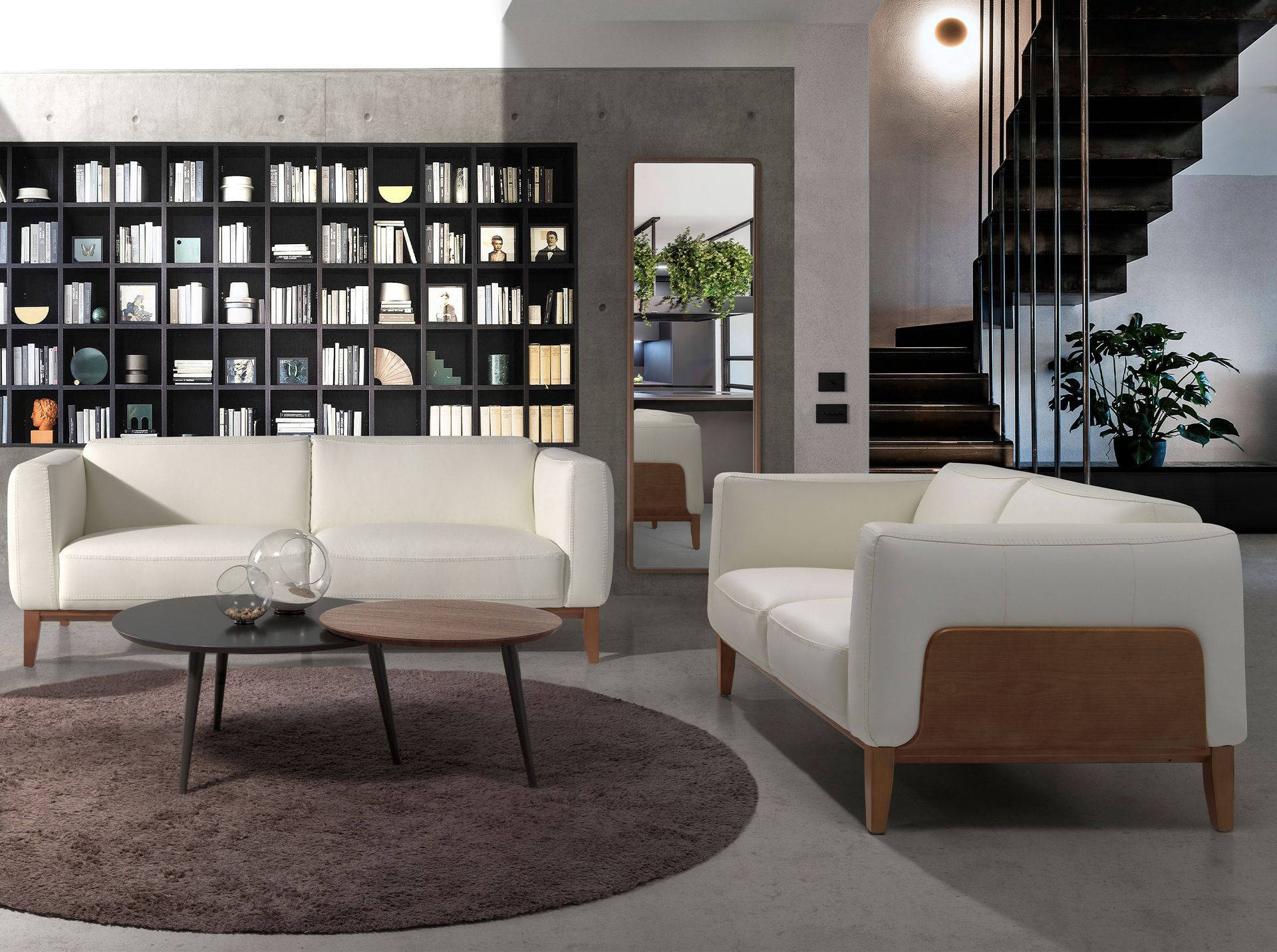 Диван 3-х местный 5353-3P-M9715 /6115 кожаный белый с каркасом из ореха Angel Cerda