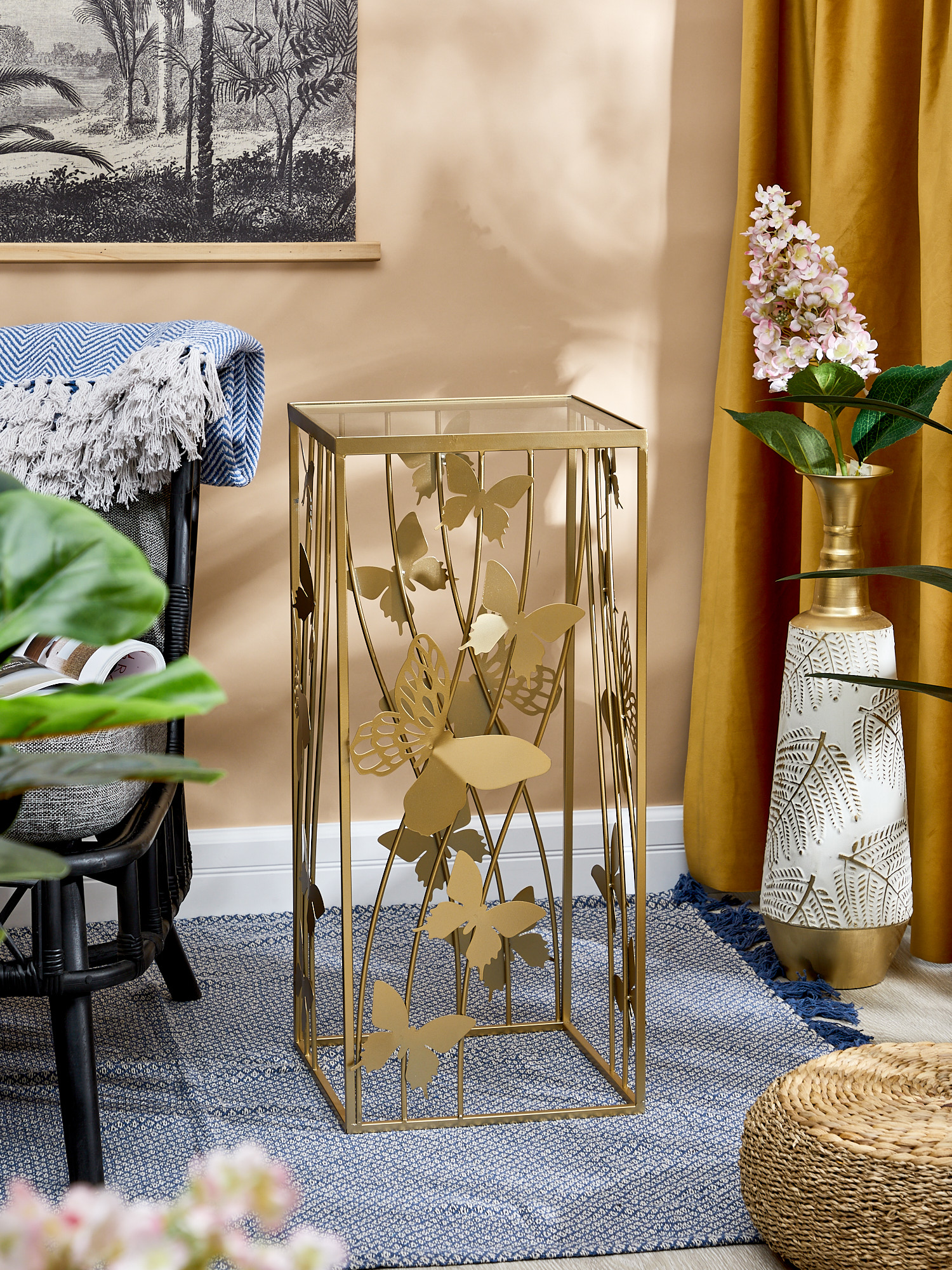 Столик со стеклянной столешницей и бабочками Glasar 57-251/1