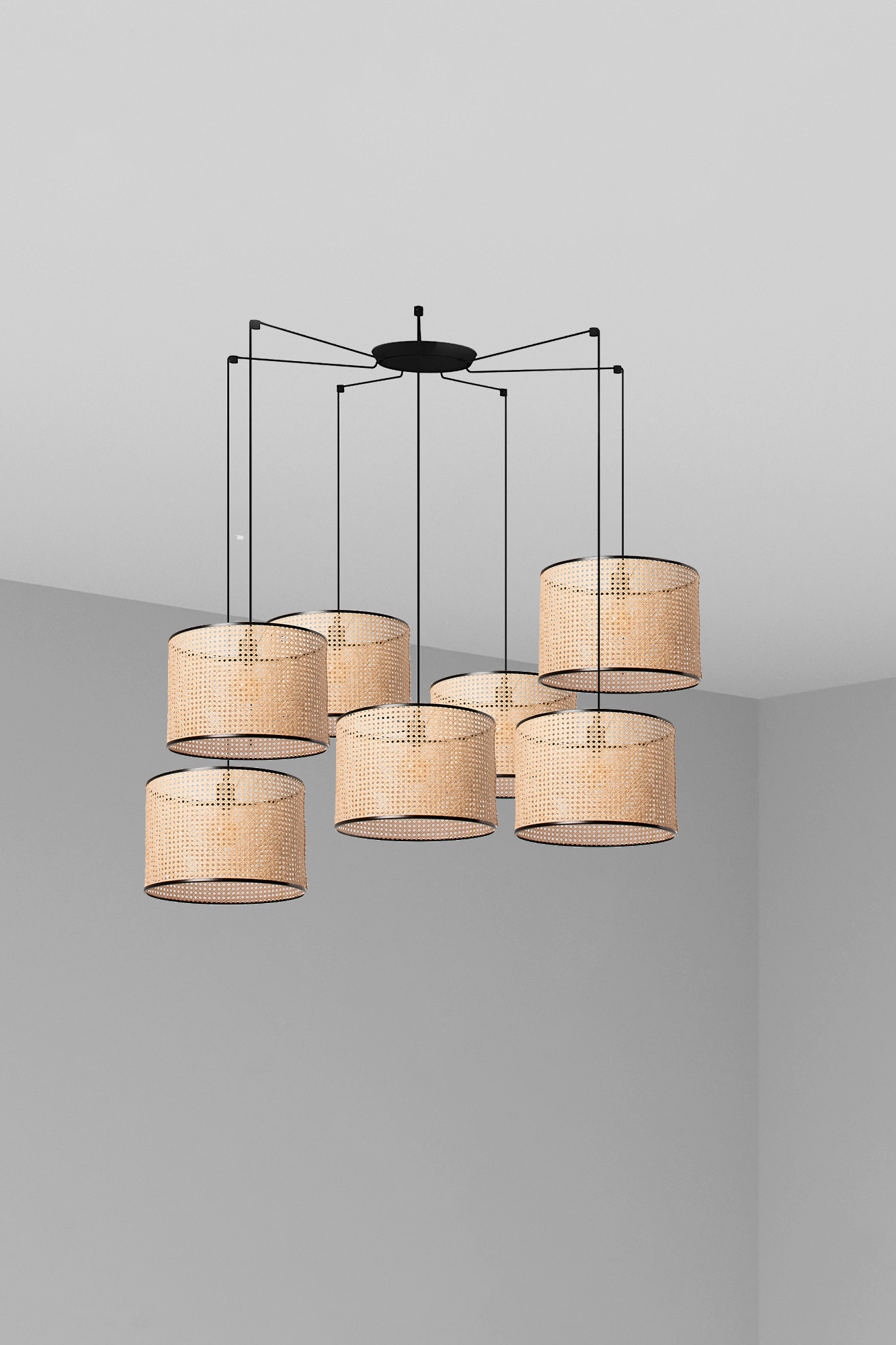 Подвесной светильник Mambo черный/из ротанга ø450 7L Faro