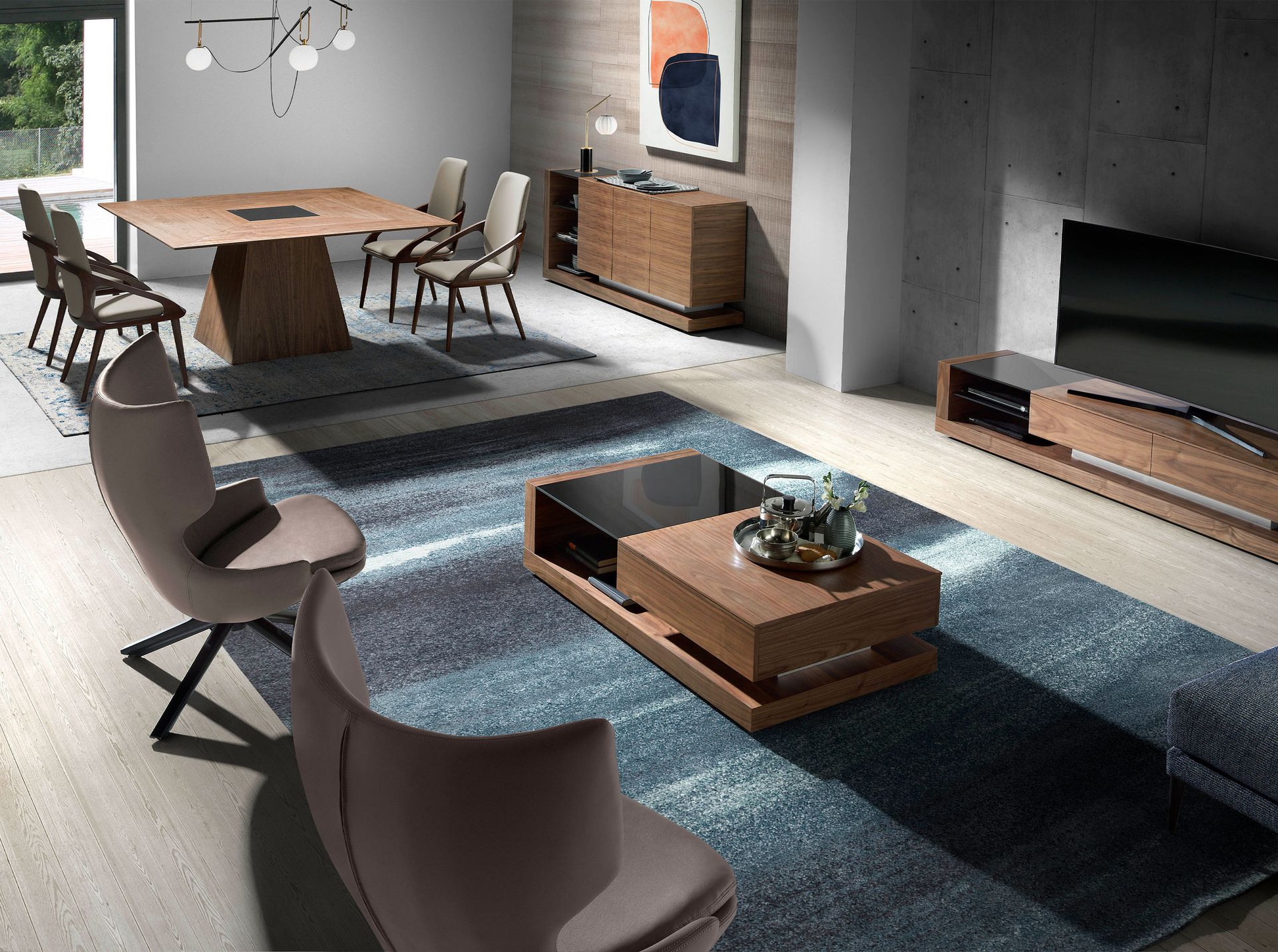 Сервант MK1317A /3140 ореховый с черным стеклом Angel Cerda