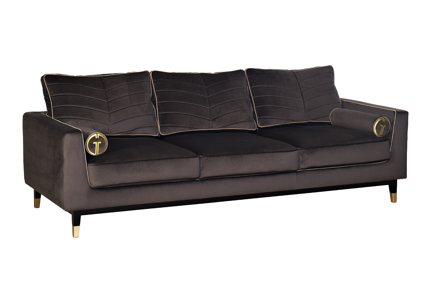 Диван Madrid Memory трехместный велюровый серый с кантом Garda Decor MADRID-Mem2K-СЕР-Riv96+Atl126