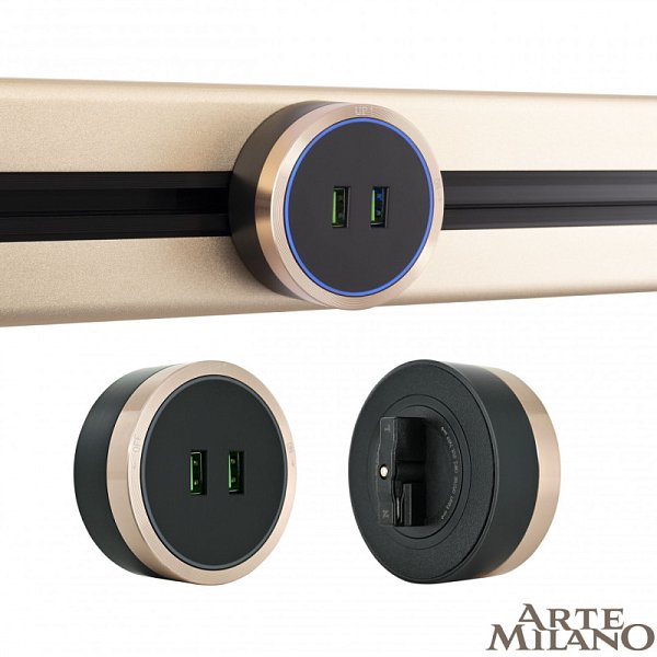 Трековая система розеток Arte Milano 380066TS LED/USBx2 Gold