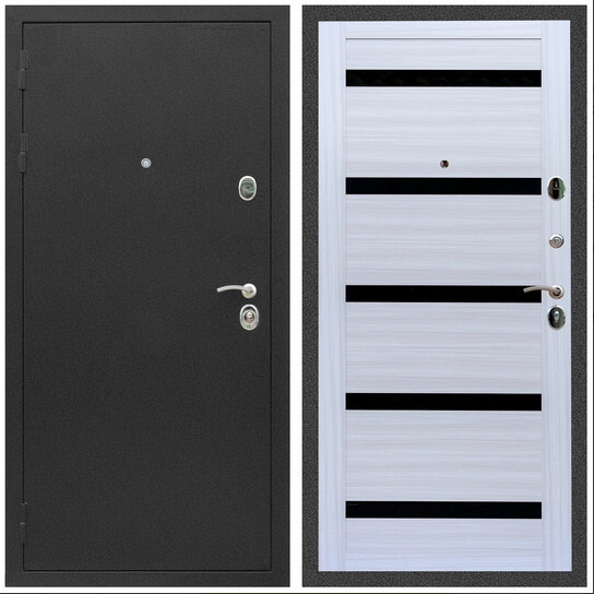 Дверь входная Graf Люкс ТП-70 Черный крокодил / МДФ 16 мм СБ-14 Сандал белый стекло черное