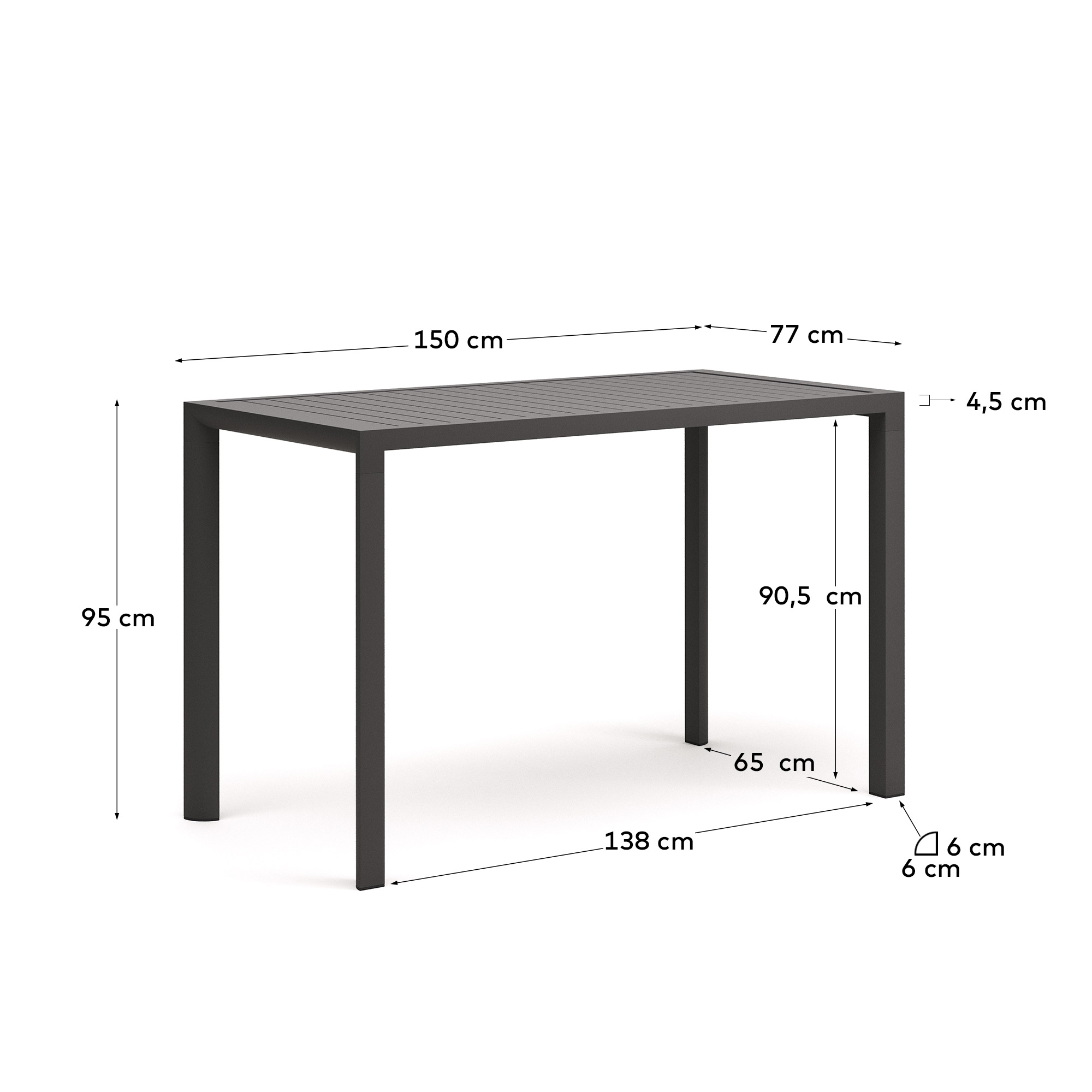 Culip Алюминиевый барный стол с порошковым покрытием серого цвета 150 x 77 см La Forma (ex Julia Grup)
