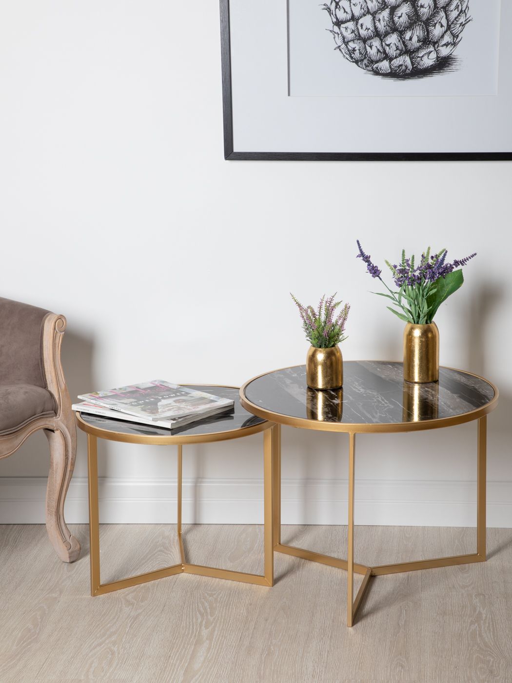 Столик кофейный с черным мрамором Glasar 54-010