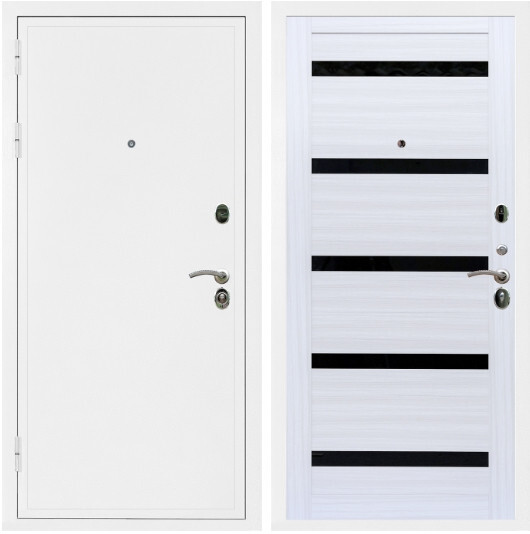 Дверь входная Graf Престиж Белая шагрень / МДФ 16 мм СБ-14 Сандал белый стекло черное